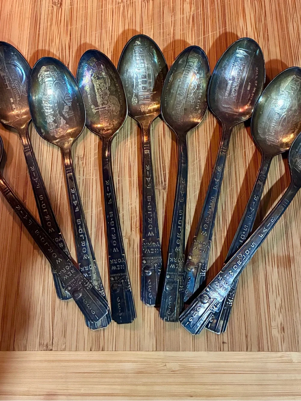 Vintage 1939 World’s Fair Silver-Tone Collectible Souvenir Spoons - Set of 9